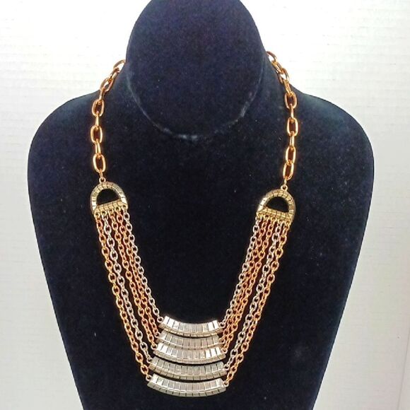 Womens Silver / Gold Tone Multi Chain Statement Necklace - Picture 1 of 10